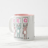 3 Letter-naam Fun Rabbits Design Tweekleurige Koffiemok (Voorkant links)