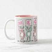 3 Letter-naam Fun Rabbits Design Tweekleurige Koffiemok (Links)