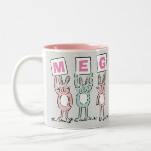 3 Letter-naam Fun Rabbits Design Tweekleurige Koffiemok