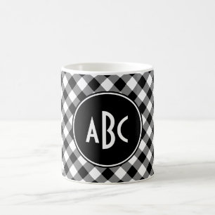 3 Letter Zwart en Wit Buffalo Plaid Monogram Koffiemok