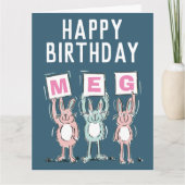3 Letterbenaming Happy Birthday Rabbits Kaart (Voorkant)