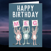 3 Letterbenaming Happy Birthday Rabbits Kaart
