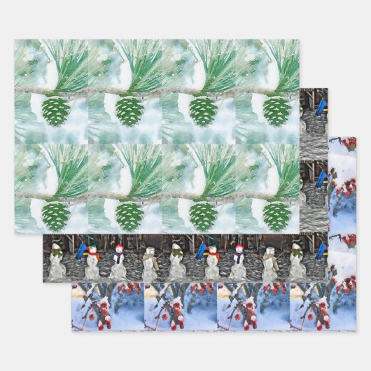 3 Leuke wintervakantie thema Inpakpapier Vel (Set)