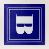 3 Lijst Monogram | Navy Blue en White Legpuzzel (Horizontaal)