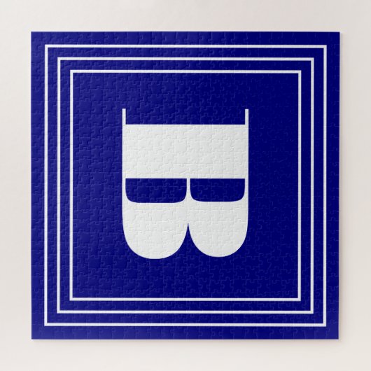 3 Lijst Monogram | Navy Blue en White Legpuzzel (Horizontaal)