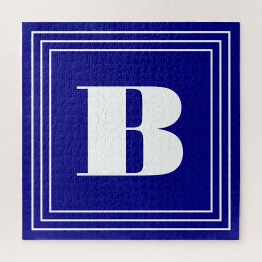 3 Lijst Monogram | Navy Blue en White Legpuzzel (Verticaal)
