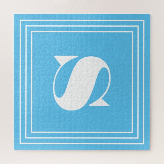 3 Lijst Monogram | Sky Blue & White Legpuzzel (Horizontaal)