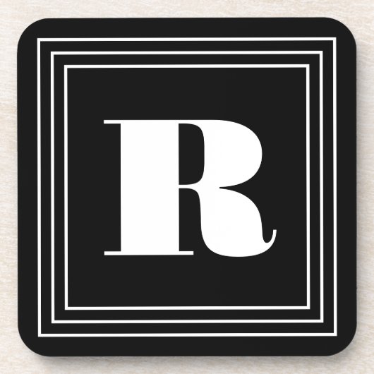 3 Lijst Monogram | Zwart-wit Bier Onderzetter (Voorkant)