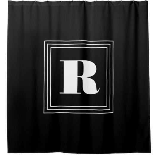 3 Lijst Monogram | Zwart-wit Douchegordijn (Voorkant)