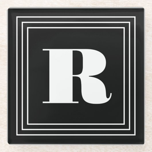 3 Lijst Monogram | Zwart-wit Glazen Onderzetter (Voorkant)