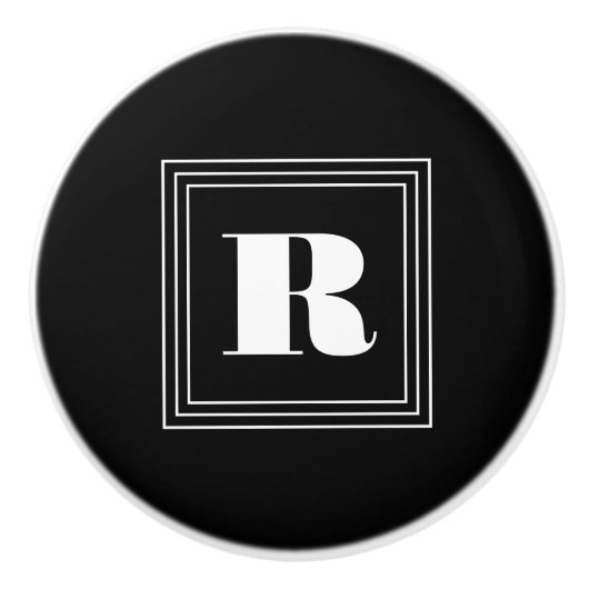 3 Lijst Monogram | Zwart-wit Keramische Knop (Voorkant)