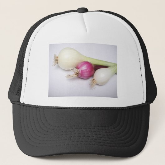 3 lila en witte uien trucker pet (Voorkant)