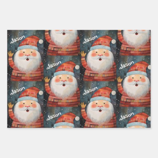 3 Little Boys Voeg namen toe Santa Claus Christmas Inpakpapier Vel (Voorkant)