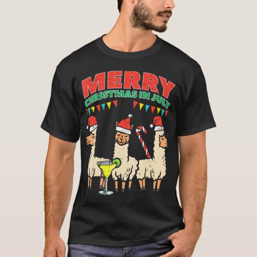3 Llama's Vrolijk Kerstfeest in juli Grappige zome T-shirt (Voorkant)