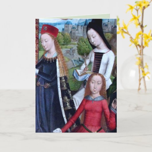 3 Maagd martelaren in een tuin (detail; M 070)-kaa Kaart (Gele Bloem)