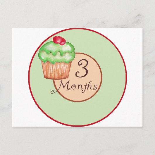 3 maanden Cupcake Milestone Briefkaart (Voorkant)