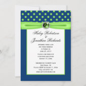#3 Marine Blauw en Lime Groene Polka Dots Trouwen Kaart (Voorkant)