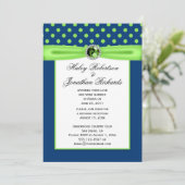 #3 Marine Blauw en Lime Groene Polka Dots Trouwen Kaart (Staand voorkant)