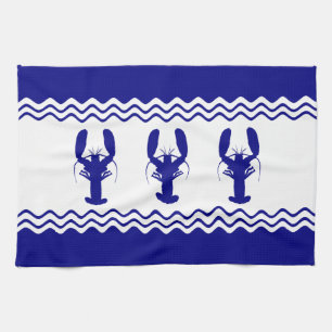 3 marineblauw en witte deklagen aan de kust theedoek