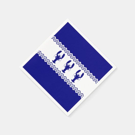 3 marineblauw en witte kustkreeft servetten (Hoek)