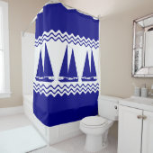 3 marineblauw en witte kustvaartuigen douchegordijn (In situ)