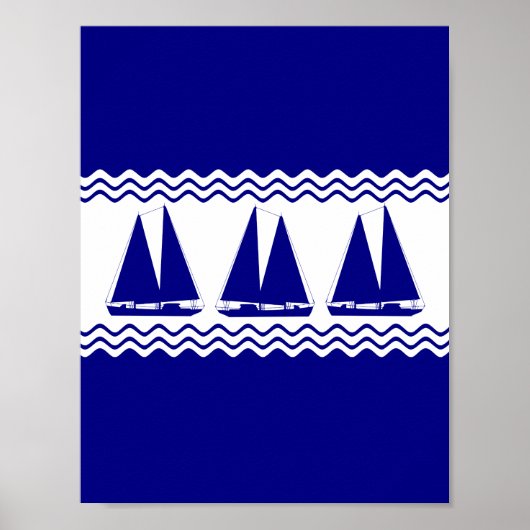 3 marineblauw en witte kustvaartuigen poster (Voorkant)