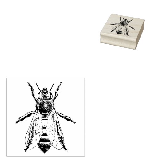 3 maten rubber stempel met retro afbeelding Bee (Gestempeld)