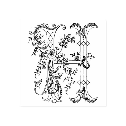 3 maten rubber stempel Monogram Initiaal Letter H (Afrduk)