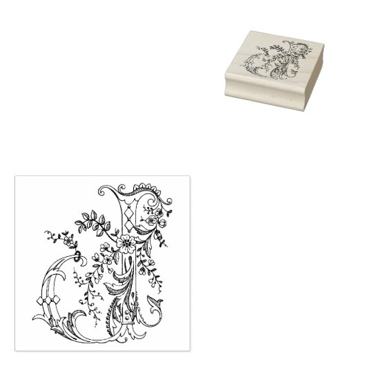 3 maten rubber stempel Monogram Initiaal Letter J (Gestempeld)