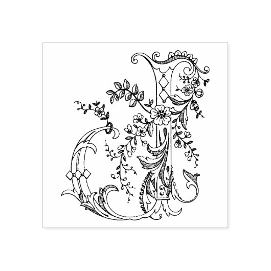 3 maten rubber stempel Monogram Initiaal Letter J (Afrduk)