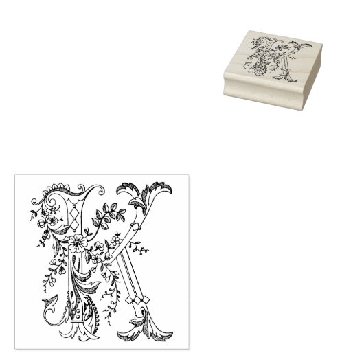 3 maten rubber stempel Monogram Initiaal Letter K (Gestempeld)