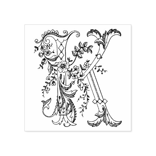 3 maten rubber stempel Monogram Initiaal Letter K (Afrduk)