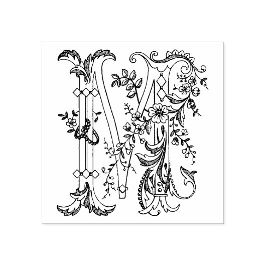 3 maten rubber stempel Monogram Initiaal Letter M (Afrduk)