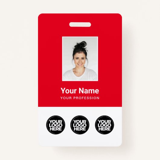 3 Meerdere Logos Werknemer Foto, streepjescode, na Badge (Voorkant)