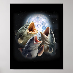 3 meerval huilen bij de maan Grappige meerval viss Poster