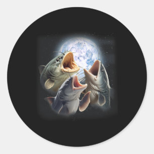 3 meerval huilen bij de maan Grappige meerval viss Ronde Sticker