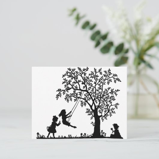 3 Meisjes, die op Boom zwaaien en bloemen Briefkaart (Staand voorkant)