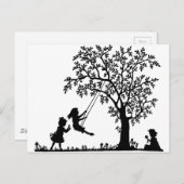3 Meisjes, die op Boom zwaaien en bloemen Briefkaart (Voorkant / Achterkant)