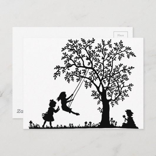 3 Meisjes, die op Boom zwaaien en bloemen Briefkaart (Voorkant / Achterkant)