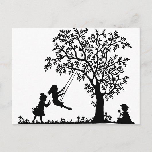 3 Meisjes, die op Boom zwaaien en bloemen Briefkaart (Voorkant)