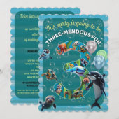 3-Mendous Fun Flat Scalloped Verjaardagsuitnodigin Kaart (Voorkant / Achterkant)