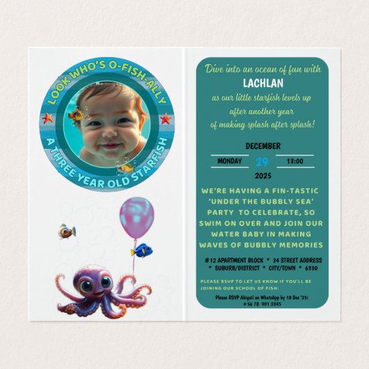 3-Mendous Party Custom Vertical Birthday Invite Visitekaartje (Binnenkant ongevouwen)