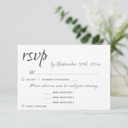 3 Menu Entree Keuzen Elegant RSVP Wedding Reply (Staand voorkant)
