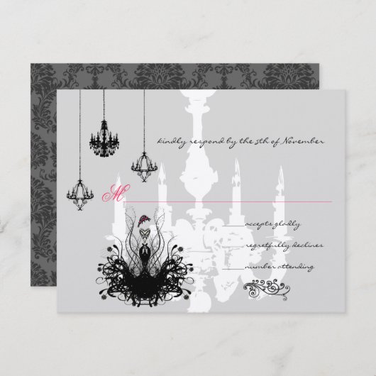 3 Mode voor zwarte luchters Diva Wedding RSVP (Voorkant / Achterkant)