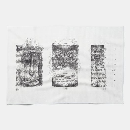 3 Monkey apen Jaar Zodiac Kitchen Towel Theedoek (Horizontaal)