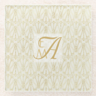 3 Monogram Art Deco Goud Crème Nieuwgetrouwden Dec Glazen Onderzetter