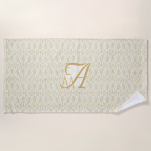 3 Monogram Art Deco Goud Crème Nieuwgetrouwden Dec Strandlaken