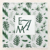 3 Monogram bosgroene bladeren Huisdecoratie Nieuwg Glazen Onderzetter (Voorkant)