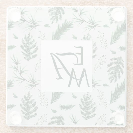 3 Monogram bosgroene bladeren Huisdecoratie Nieuwg Glazen Onderzetter (Achterkant)