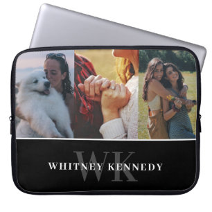 3 Monogram fotocollage zwart-minimalistisch Laptop Sleeve
